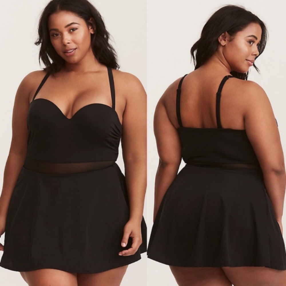 Torrid mesh mid skater one piece swimsuit